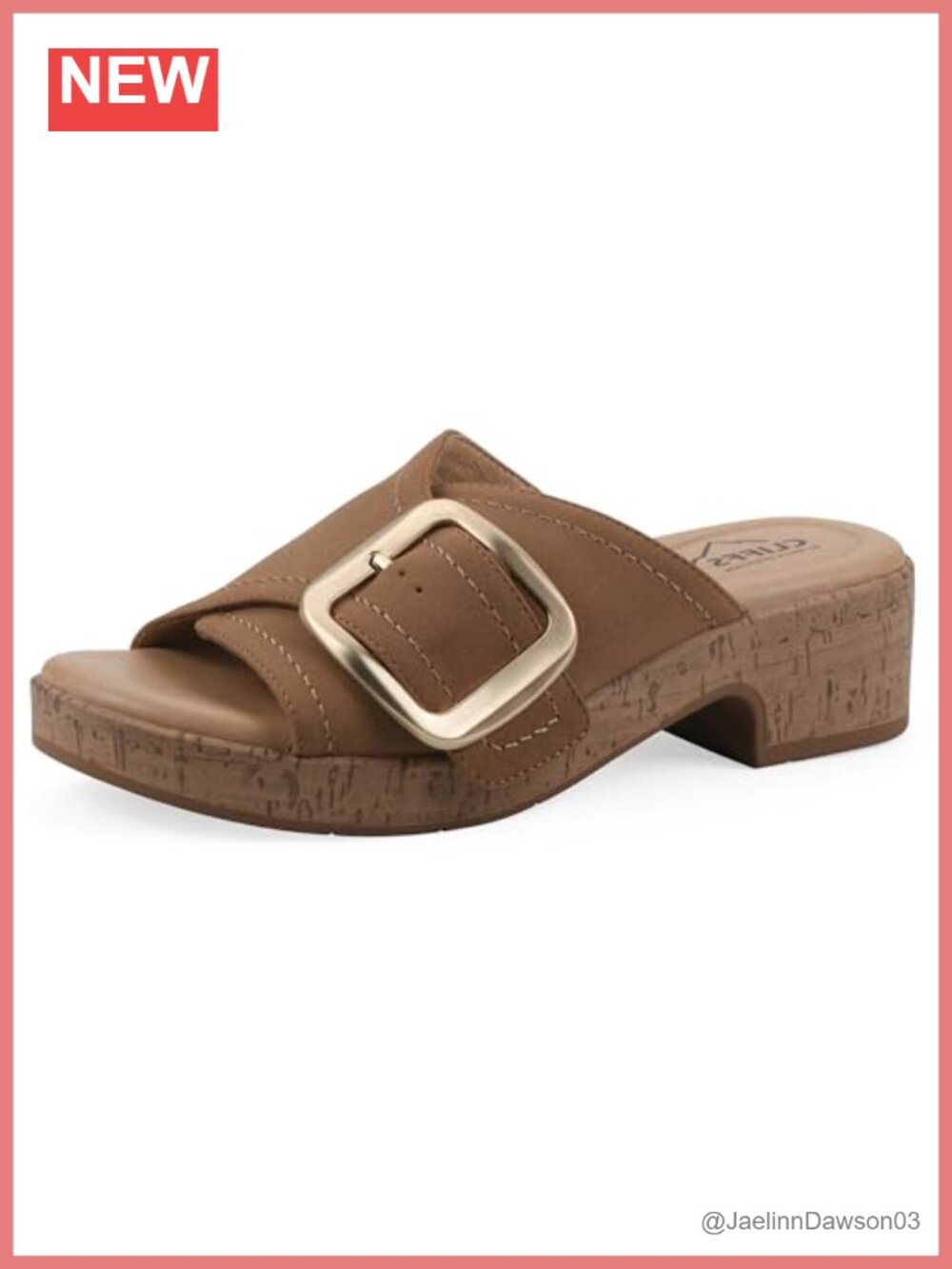 Heeled Slide Sandals with Large Buckle Accent